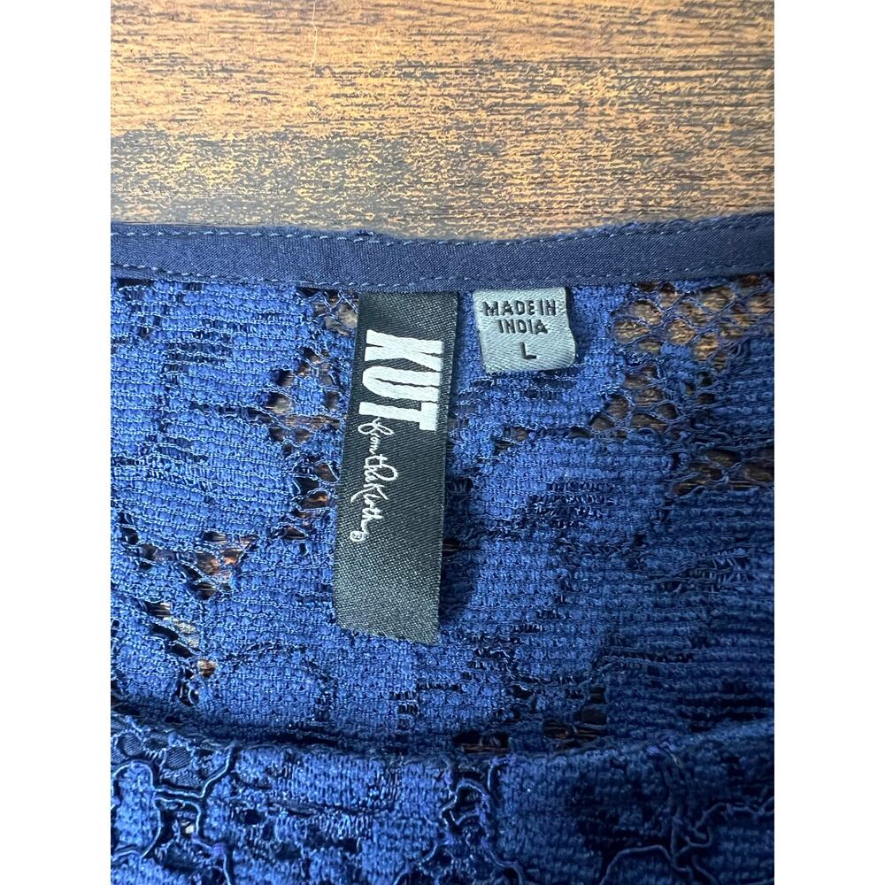 KUT from the Kloth Sleeveless Blouse Navy Lace Multicolor Print Sz L Boho Artsy - Picture 4 of 8